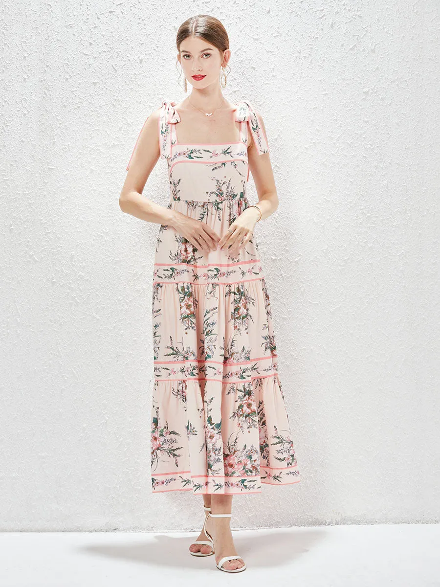 Strap Sleeveless Floral Printed Vintage Style Boho Dress