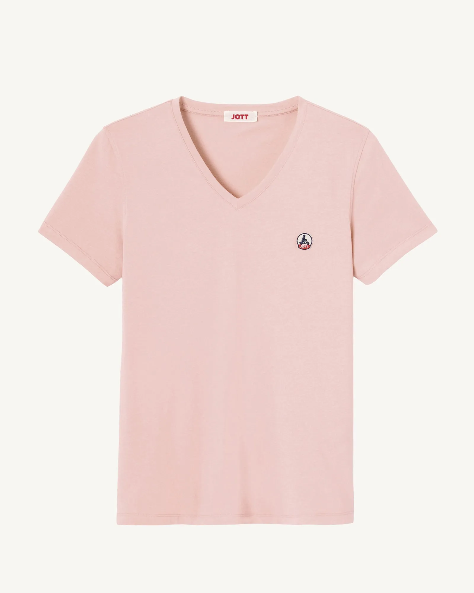 T-shirt uni col V femme en coton biologique Rose clair Cancun