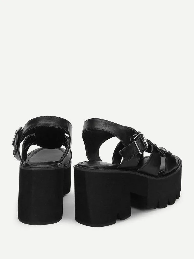 T-strap Buckle Detail Platform Wedges