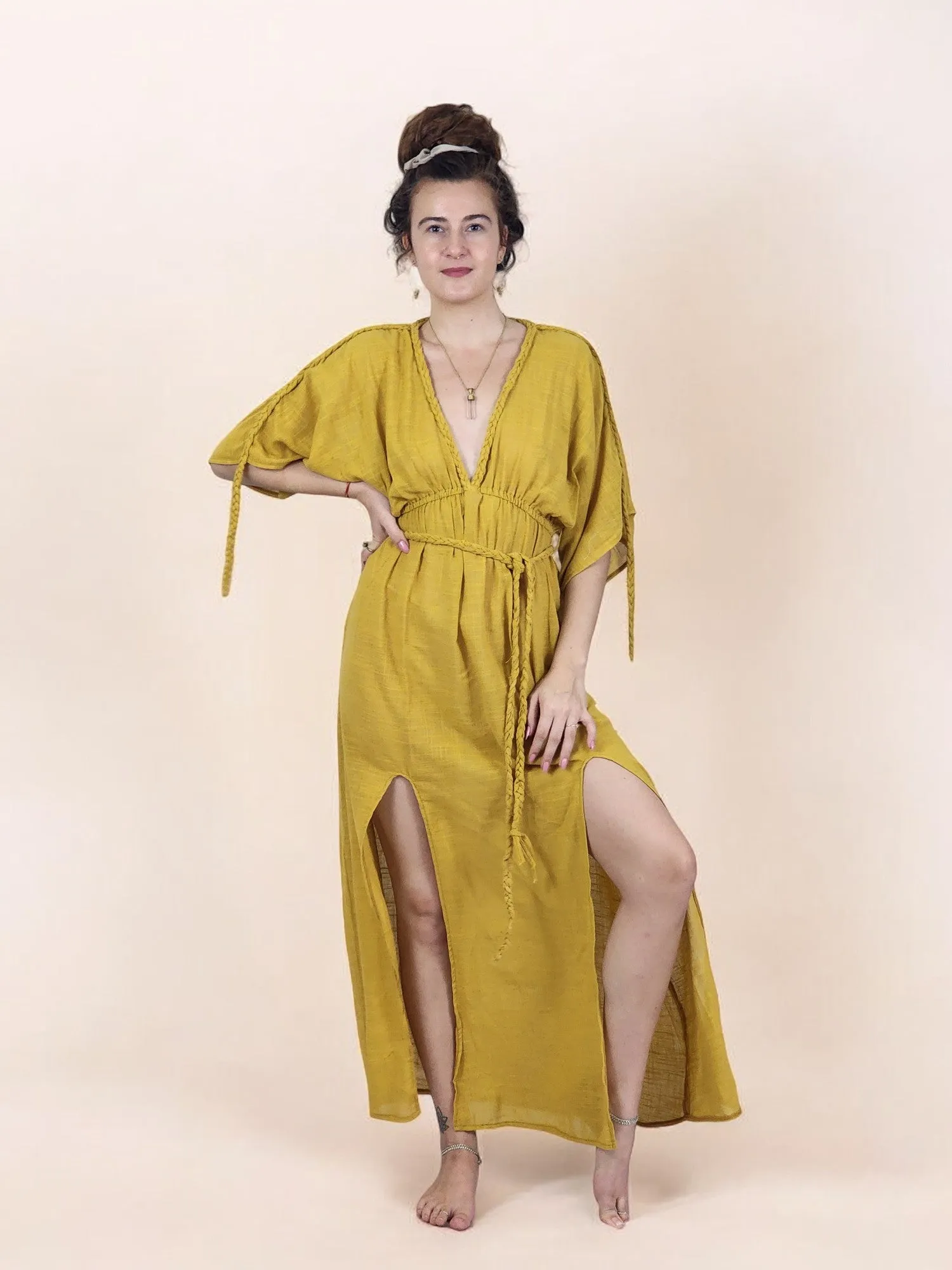 Turmeric Organic Cotton Rope Goddess Maxi Dress