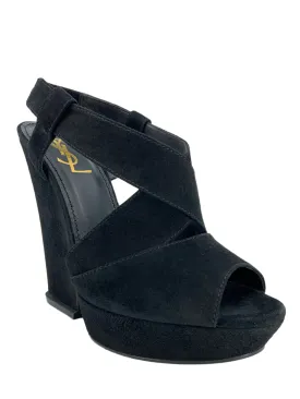 Yves Saint Laurent YSL Hortense 105 Suede Peep Toe Wedges Size 9.5